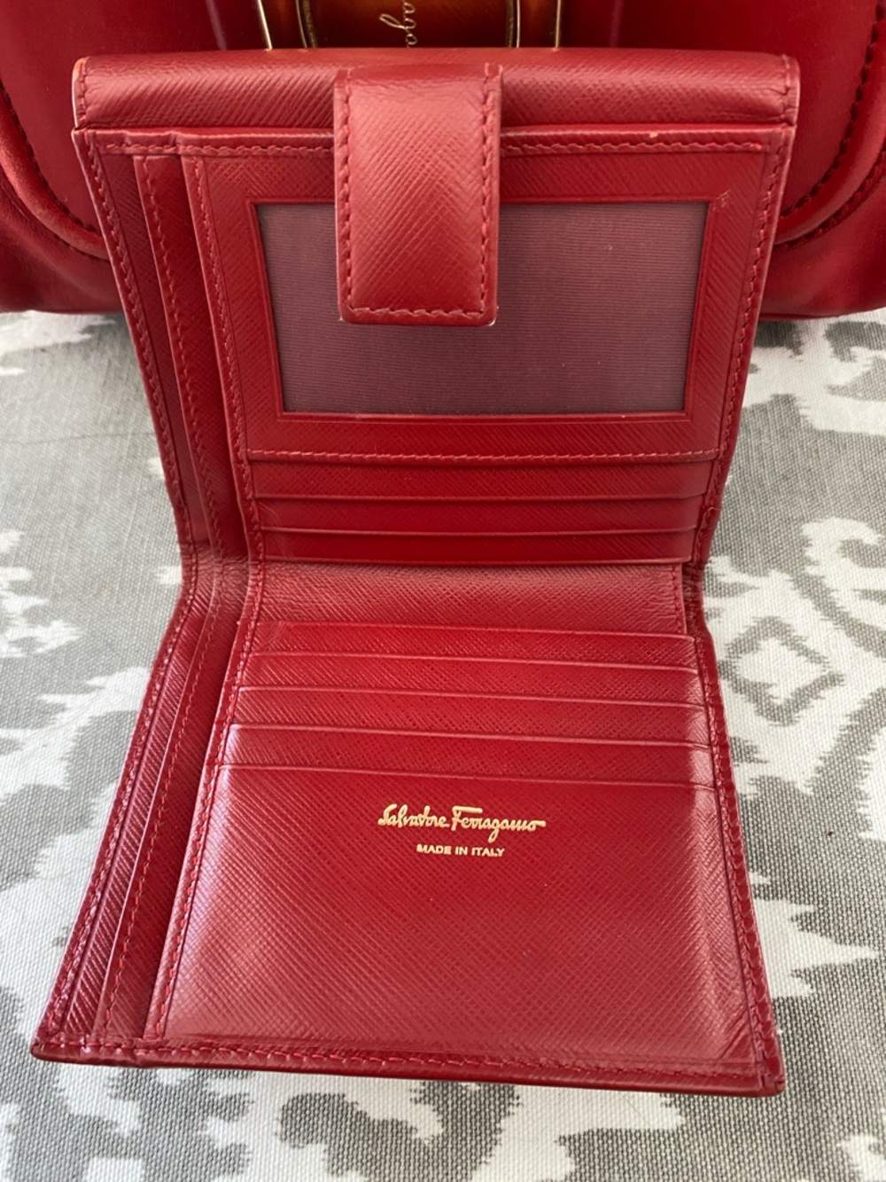 Salvatore Ferragamo Red Leather Shoulder Bag w/Gold Bow and Red Compact Wallet - Picture 11 of 14